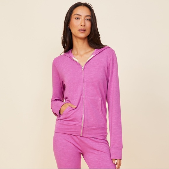 NWT Monrow Supersoft Zip Up Hoody Full Zip Sweater Pink Size XL - Picture 1 of 8